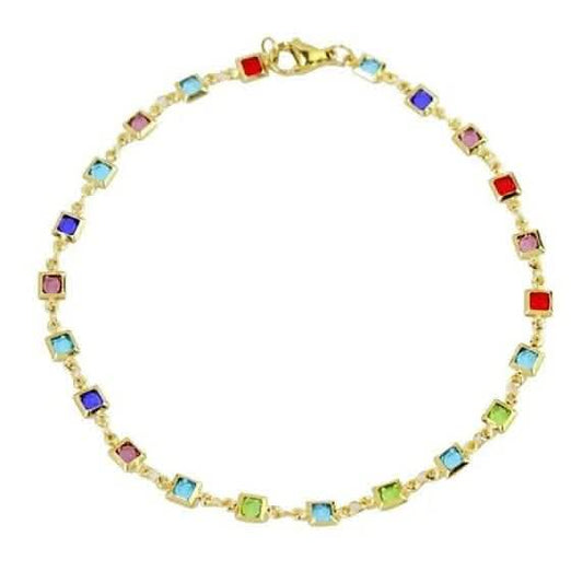 18K Gold Plated Light Multi Color Crystal Square Ankle Bracelet DailySale