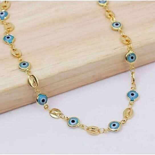 18k Gold Plated Mariner Light Blue Evil Eye Crystal Anklet DailySale