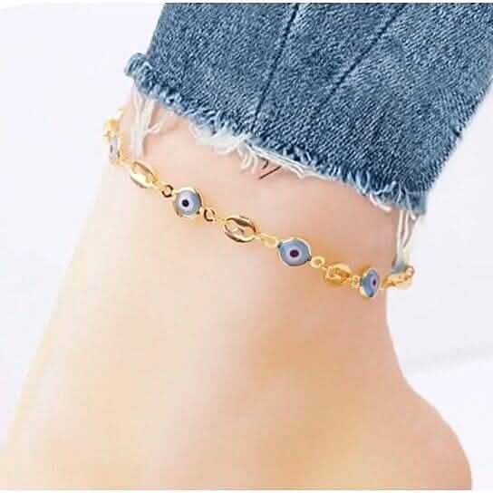 18k Gold Plated Mariner Light Blue Evil Eye Crystal Anklet DailySale