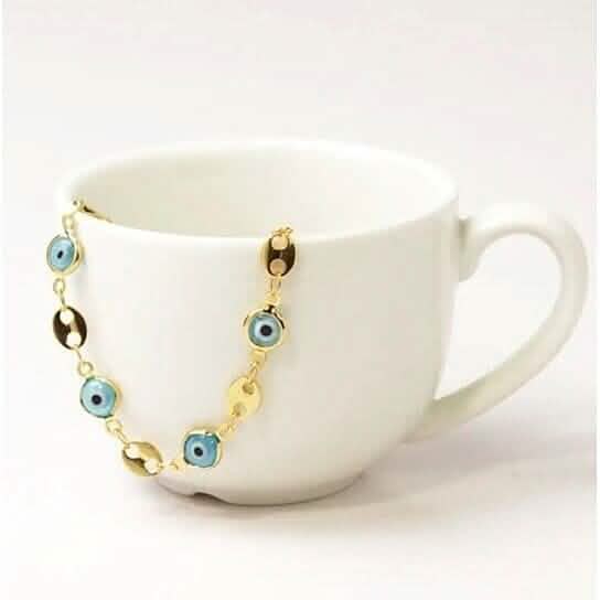 18k Gold Plated Mariner Light Blue Evil Eye Crystal Anklet DailySale