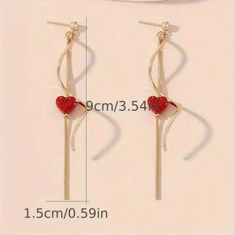 18K Gold Spiral Lines Heart Design Dangle Earrings DailySale