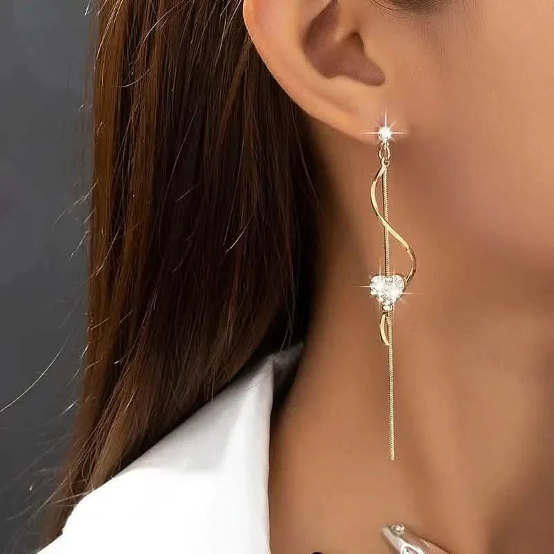 18K Gold Spiral Lines Heart Design Dangle Earrings DailySale