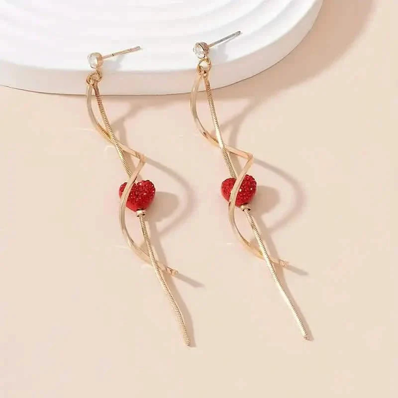 18K Gold Spiral Lines Heart Design Dangle Earrings DailySale