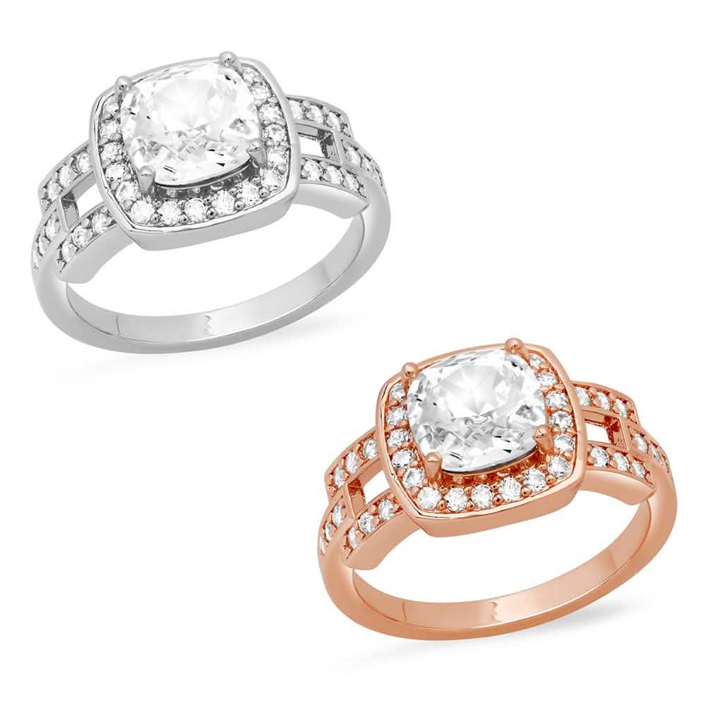 18k Gold Plated Square Engagement Ring with Swarovski Crystals DailySale