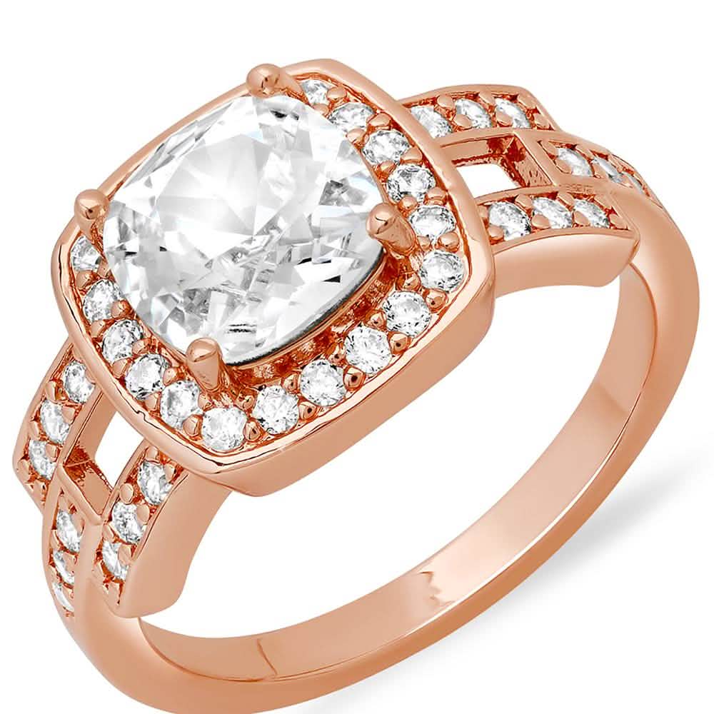 18k Gold Plated Square Engagement Ring with Swarovski Crystals DailySale