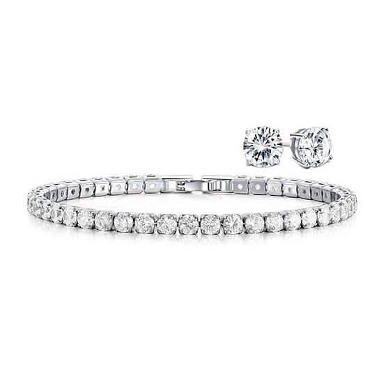 18K Gold Round Cut Tennis Bracelet and Studs Set DailySale
