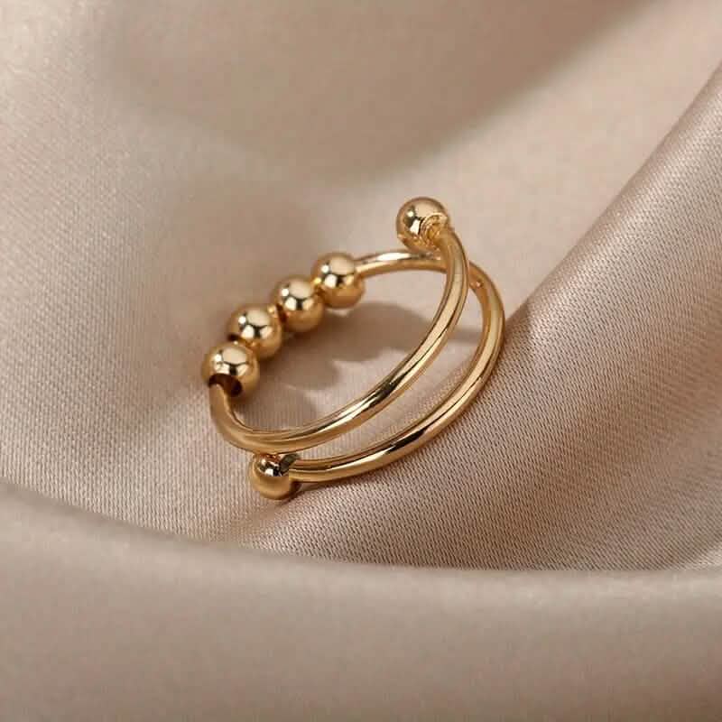 18K Gold Spinning Beads Anxiety Ring DailySale