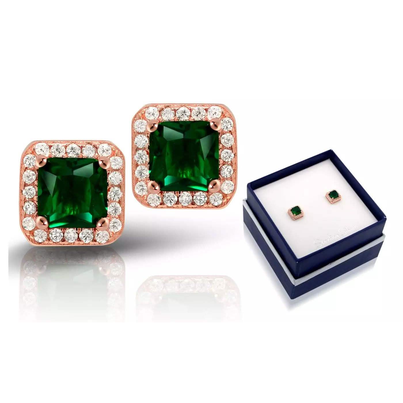 18K Rose Gold Over Sterling Silver Created Green Emerald Halo Studs by MUIBLU Gems DailySale