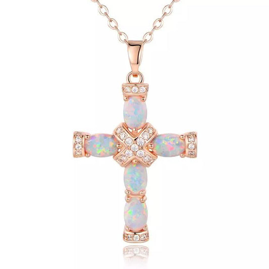 18K Rose Gold Plating & Fire Cross Pendant - Religious Jewelry DailySale