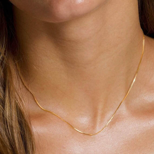18K Solid Yellow Gold Box Necklace Real Gold Chain DailySale