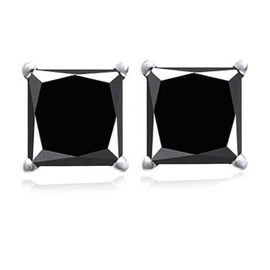 18k White Gold High Polish Finish Black Square Stud Set Unisex Earrings DailySale