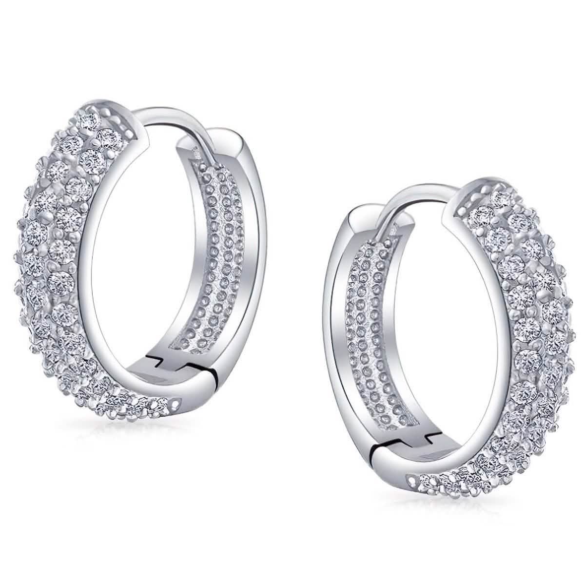 18K White Gold Micro Pave Petite Huggie Earrings DailySale