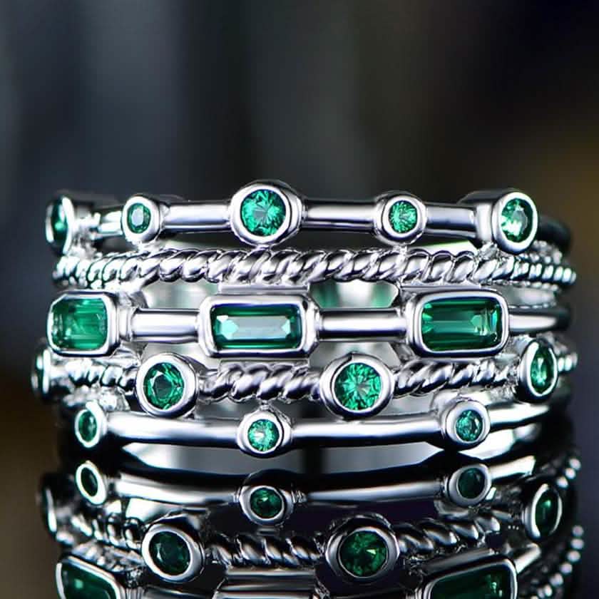 18K White Gold Plated 5 Layer Green Emerald Ring DailySale