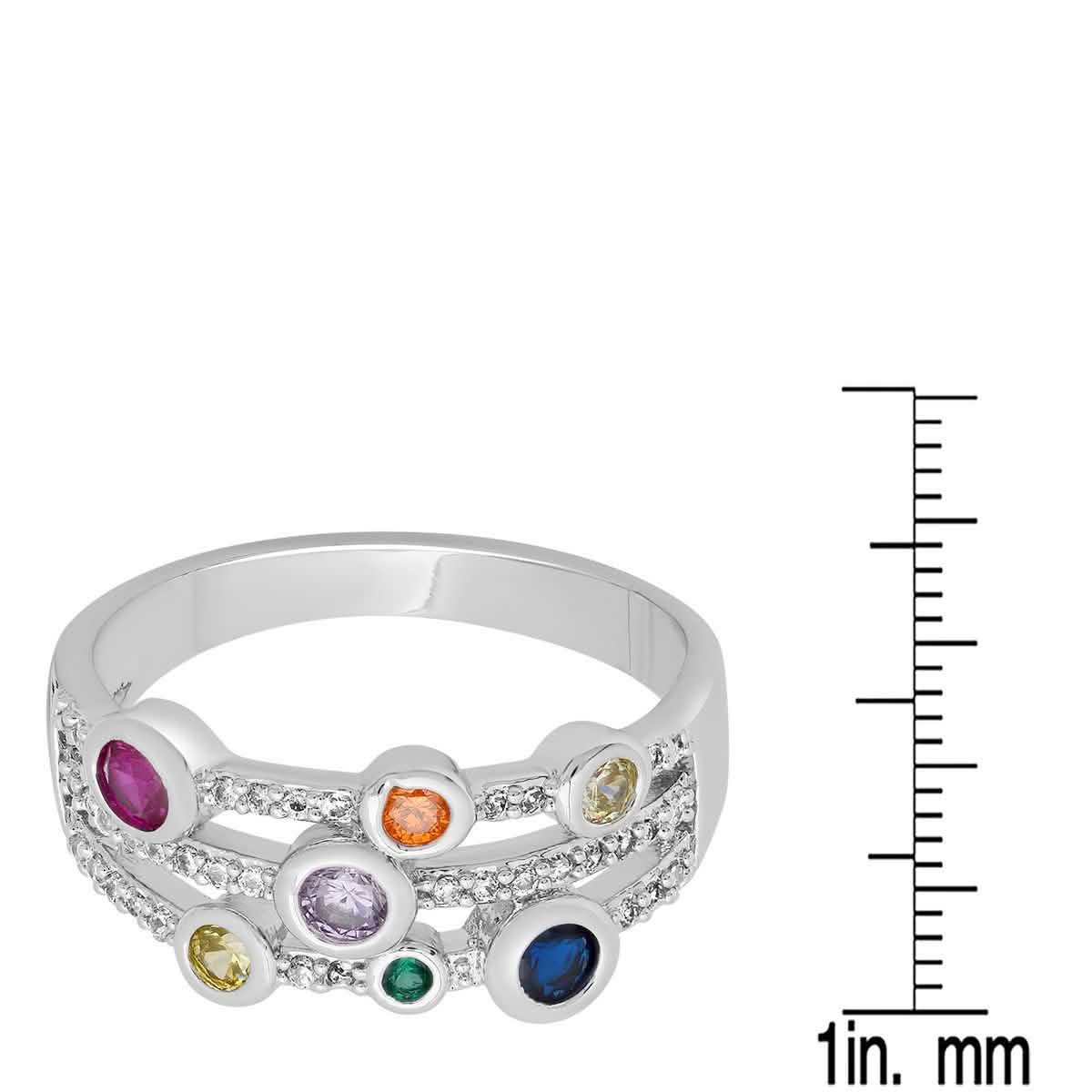 18K White Gold Plated Brass Multi Row Simulated Multi Colored Diamond Ring DailySale