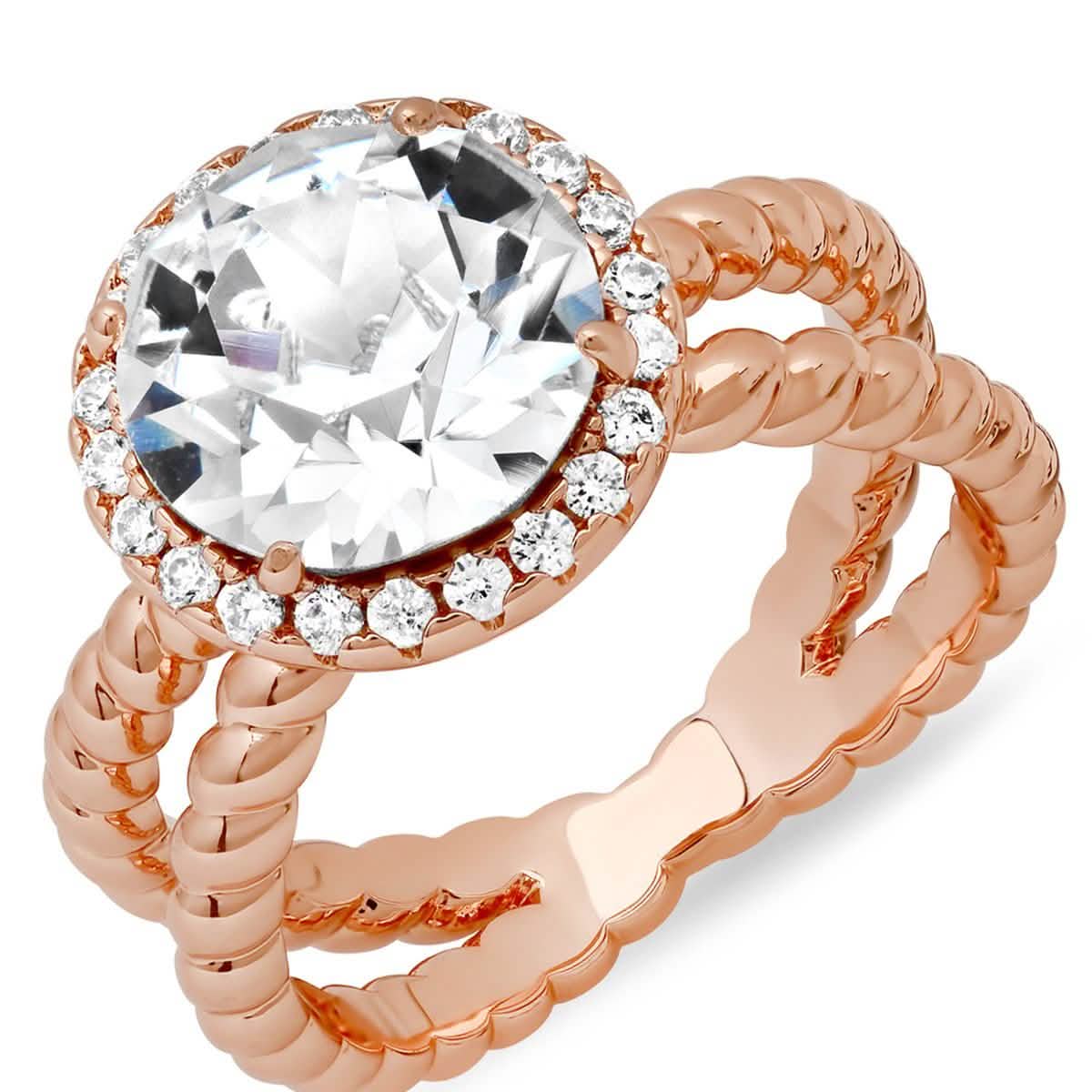 18K White Gold Plated Brass Split Shank Rope Engagement Ring Adorned with Swarovski Crystals DailySale