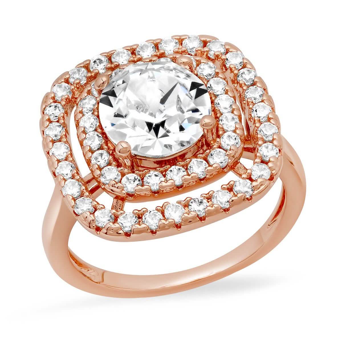 18K White Gold Plated Brass Square Engagement Ring Adorned with Swarovski Crystals DailySale