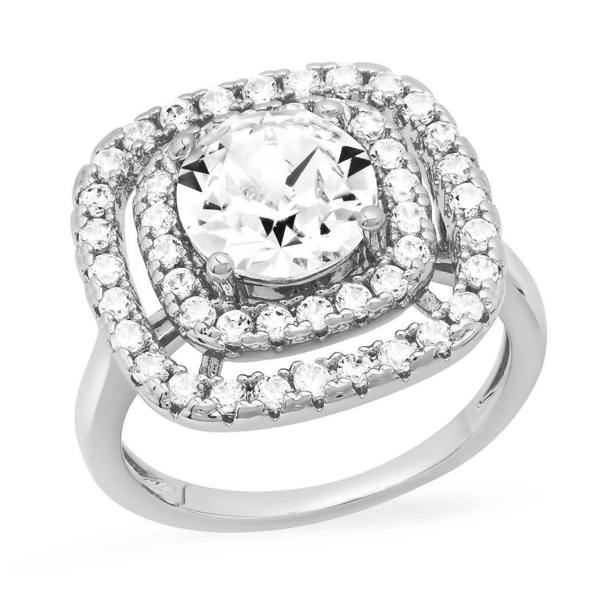 18K White Gold Plated Brass Square Engagement Ring Adorned with Swarovski Crystals DailySale