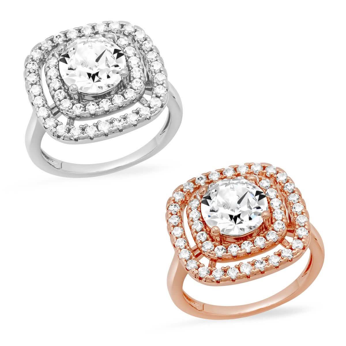 18K White Gold Plated Brass Square Engagement Ring Adorned with Swarovski Crystals DailySale
