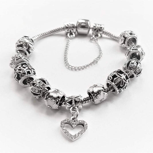 18K White Gold Plated Crystal Heart Charm Bracelet DailySale