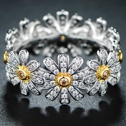 18K White Gold Plated Floral Sunflower Ring Made with Swarovski Crystals DailySale