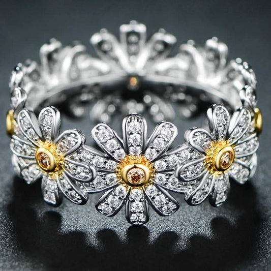 18K White Gold Plated Floral Sunflower Ring with Swarovski Crystals DailySale