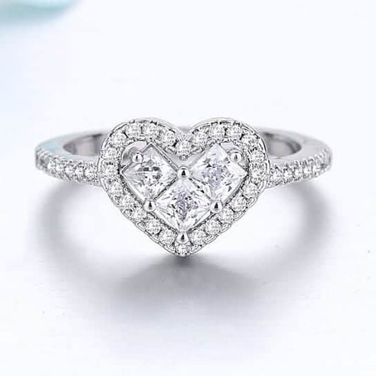 18K White Gold Tri Stone Halo Heart Ring DailySale