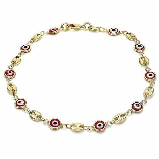 18k Women's Gold Filled High Polish Finish Mariner Marina- Red Evil Eye Lobster Clasp Ankle Bracelet 10'' Inch DailySale