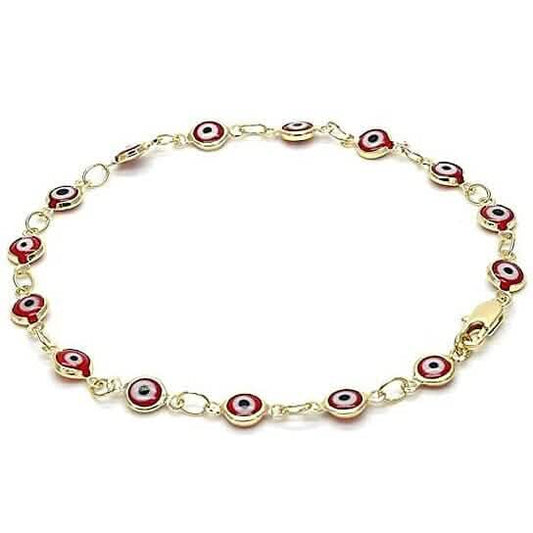 18k Women's Gold Filled High Polish Finsh Red Evil Eye Clasp Bracelet 7.5 Inch DailySale