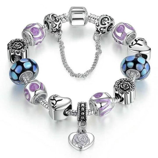 18kt White Gold Plated Murano Glass And Heart Charm Bracelet DailySale