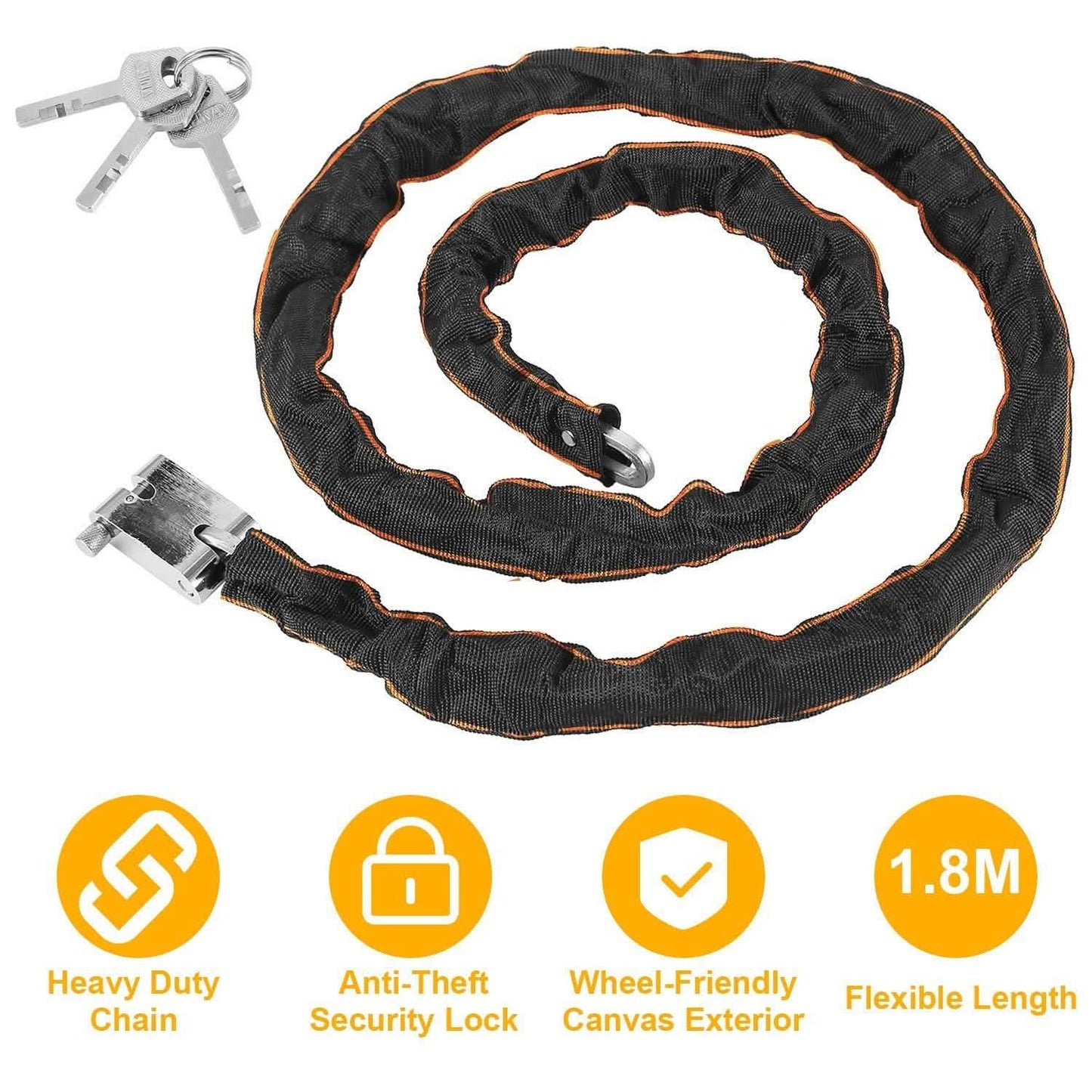 1.8m Bike Chain Lock with 3 Keys Heavy Duty Security Lock DailySale