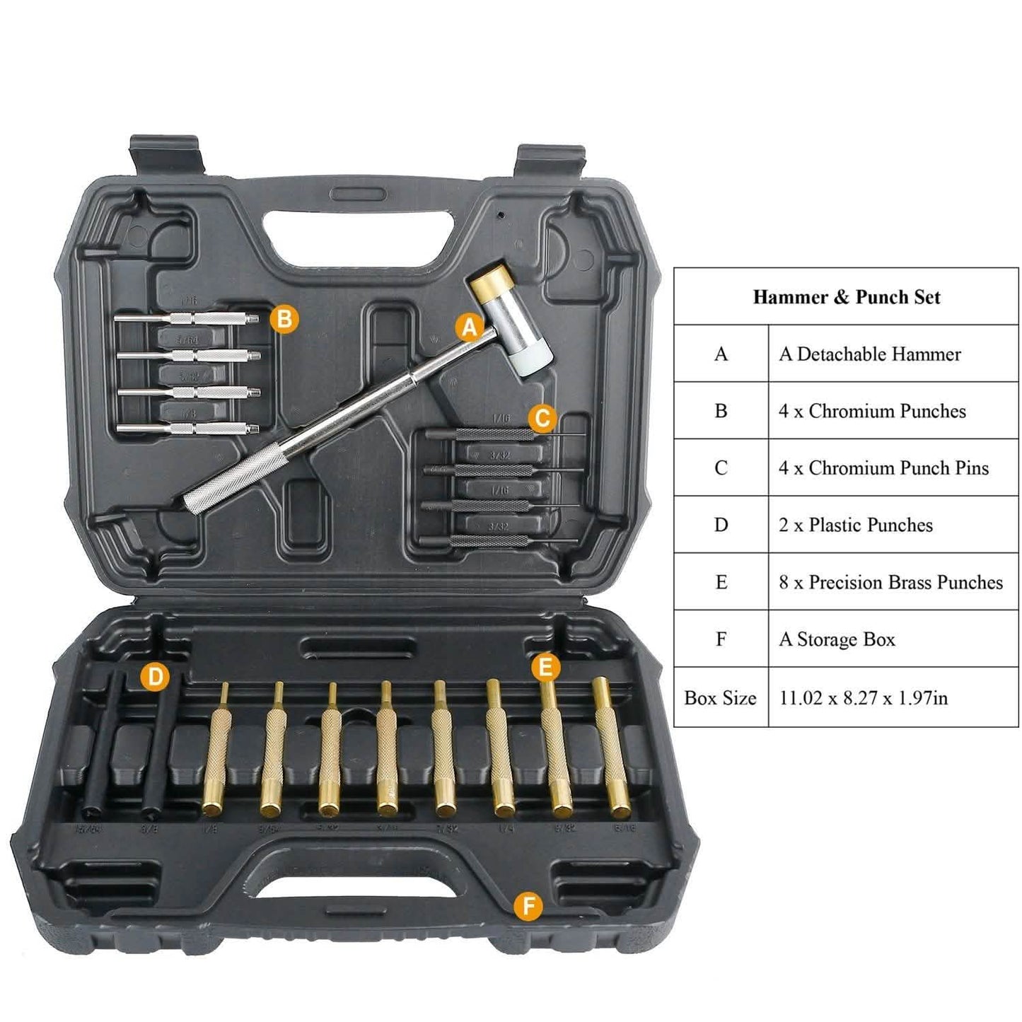 19-Piece: Hammer Punch Set Drift Pin Punch Kit with Portable Storage Box DailySale