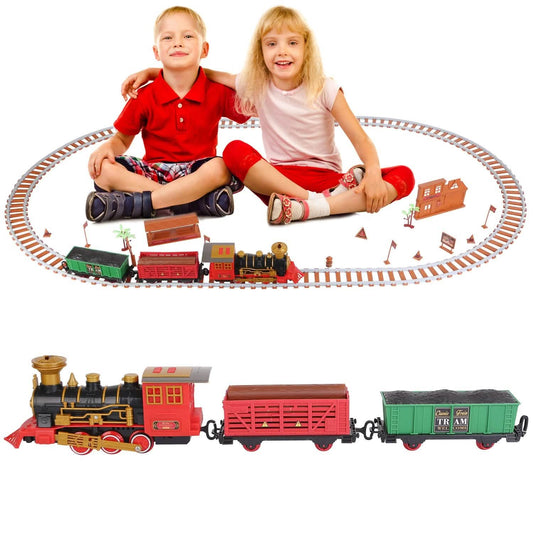 193-Piece: Electric Train Set Steam Locomotive Passenger Coach Coal Car Christmas Train DailySale