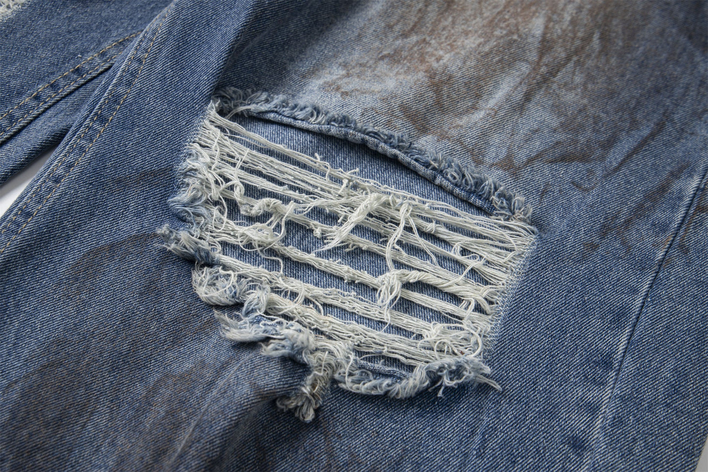 Destroyed Dirty Wash Denim Jeans - Grunge Aesthetic Distressed | LuxuryUrbanwear - Luxuryurbanwear