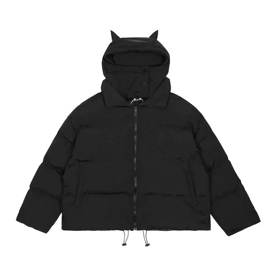 Devil | Black Hooded Puffer Jacket - Fashionbuy - FASHIONBUY