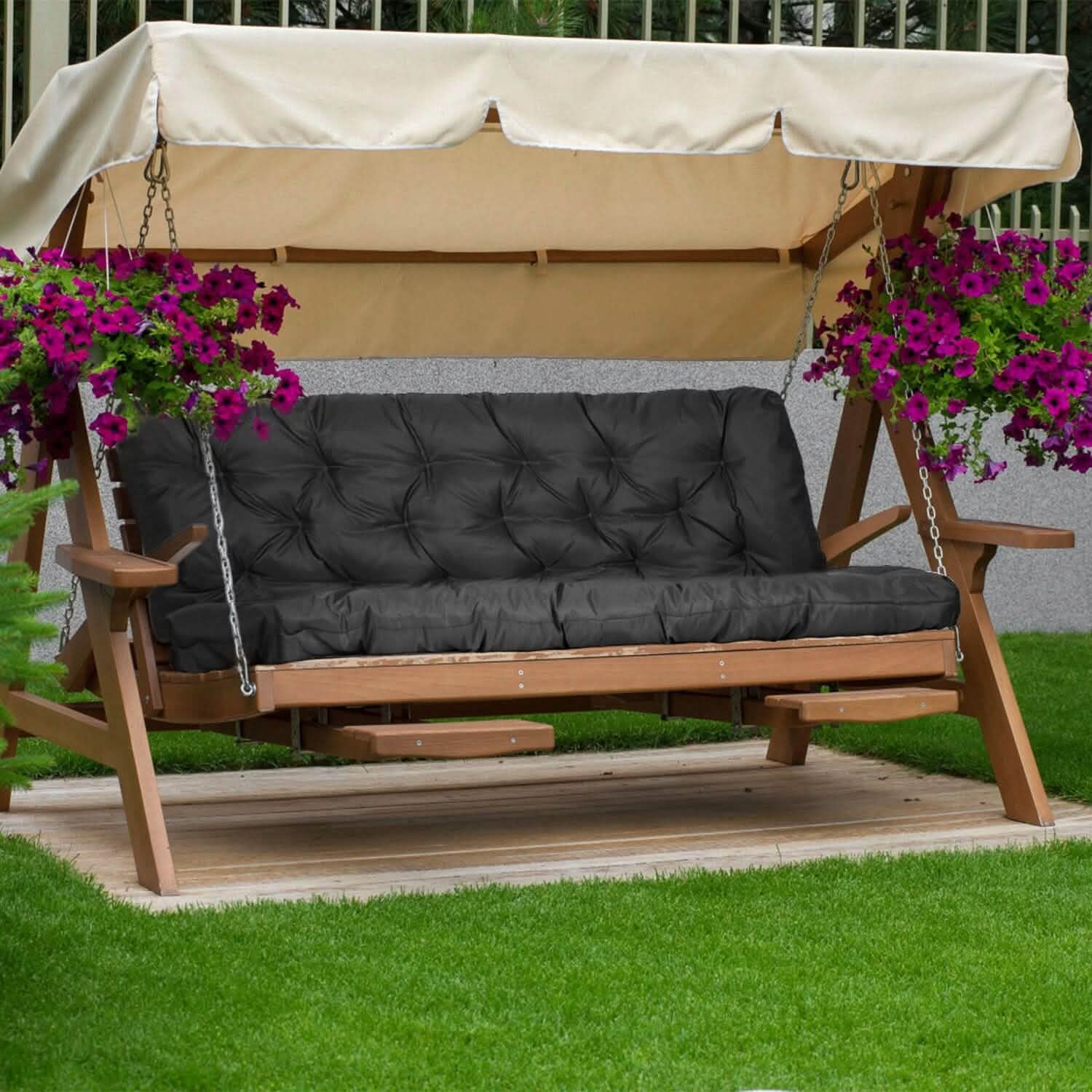 2-3 Seater Swing Cushion Replacement Swing Beach Pads with Backrest 8-Tie Straps DailySale