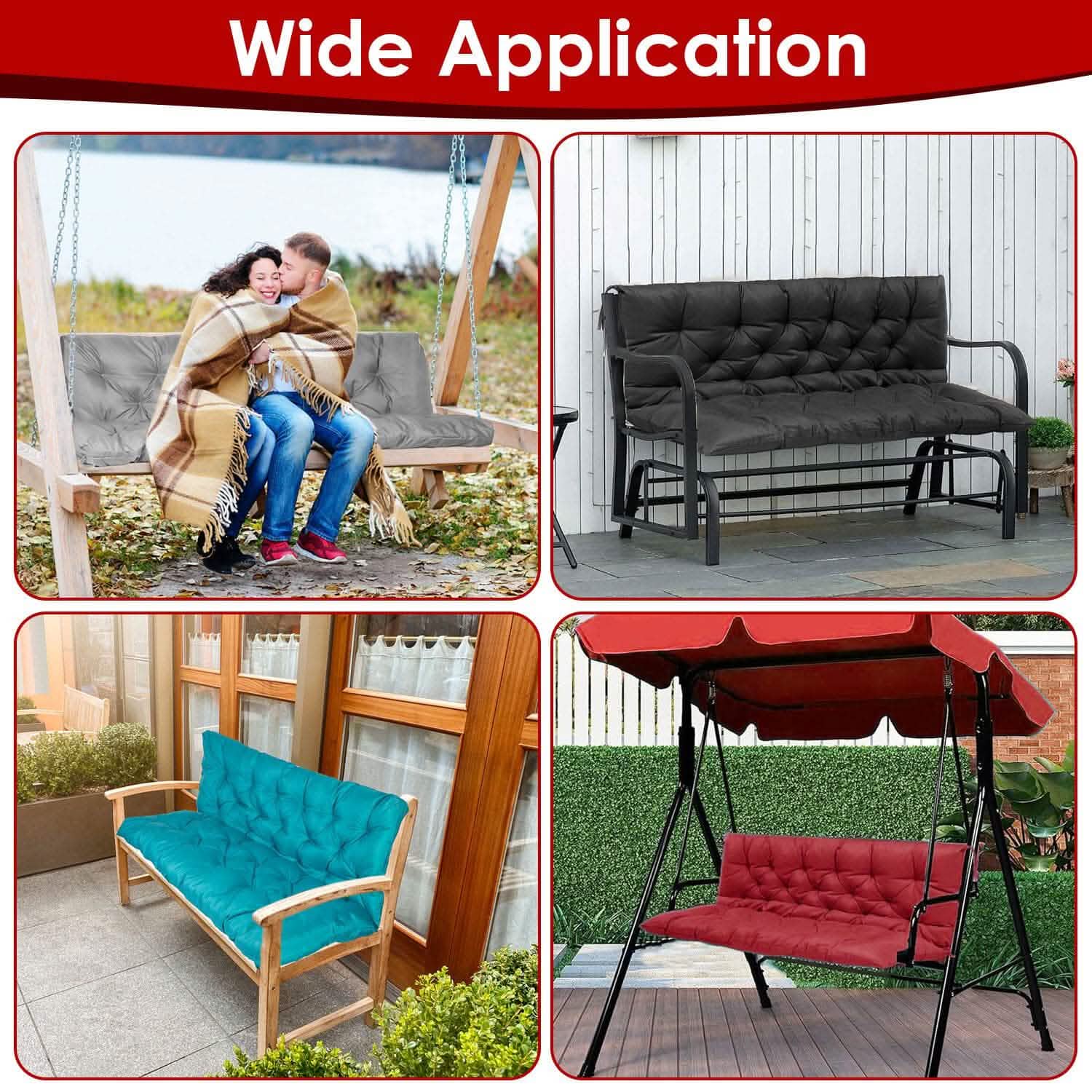 2-3 Seater Swing Cushion Replacement Swing Beach Pads with Backrest 8-Tie Straps DailySale