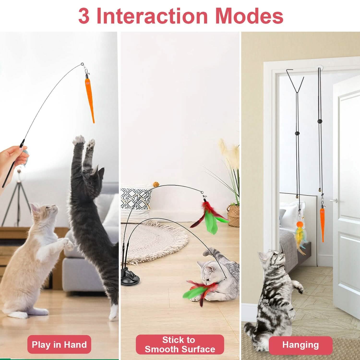 2 Cat Wand Toys with Suction Cup Double Head Interactive Cat Feather Toy DailySale