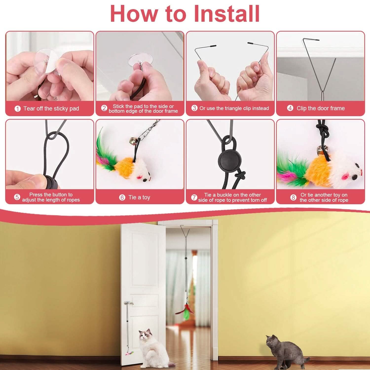 2 Cat Wand Toys with Suction Cup Double Head Interactive Cat Feather Toy DailySale
