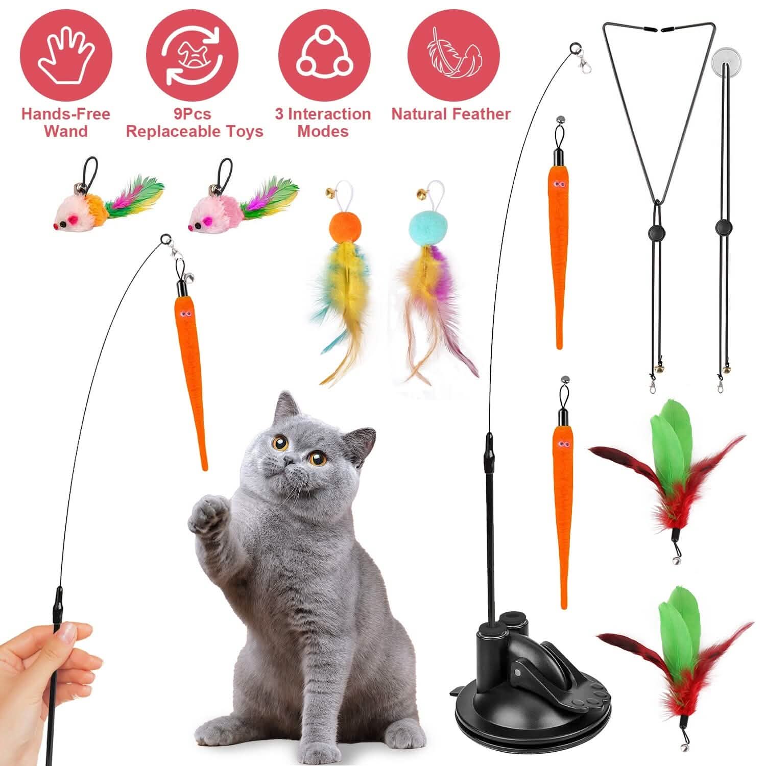 2 Cat Wand Toys with Suction Cup Double Head Interactive Cat Feather Toy DailySale