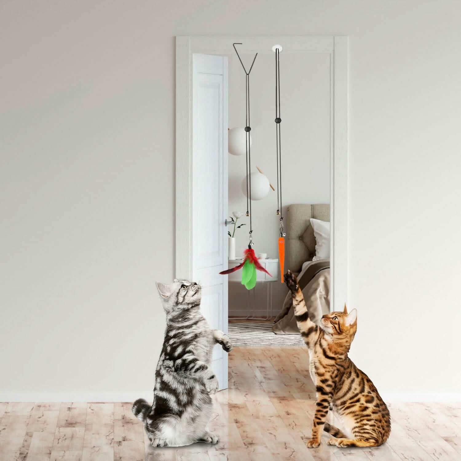 2 Cat Wand Toys with Suction Cup Double Head Interactive Cat Feather Toy DailySale