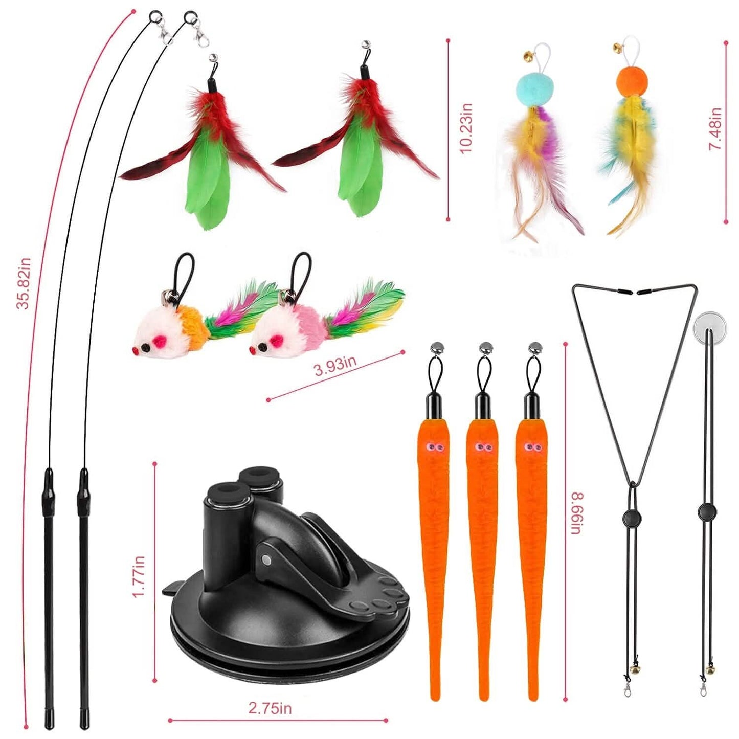 2 Cat Wand Toys with Suction Cup Double Head Interactive Cat Feather Toy DailySale