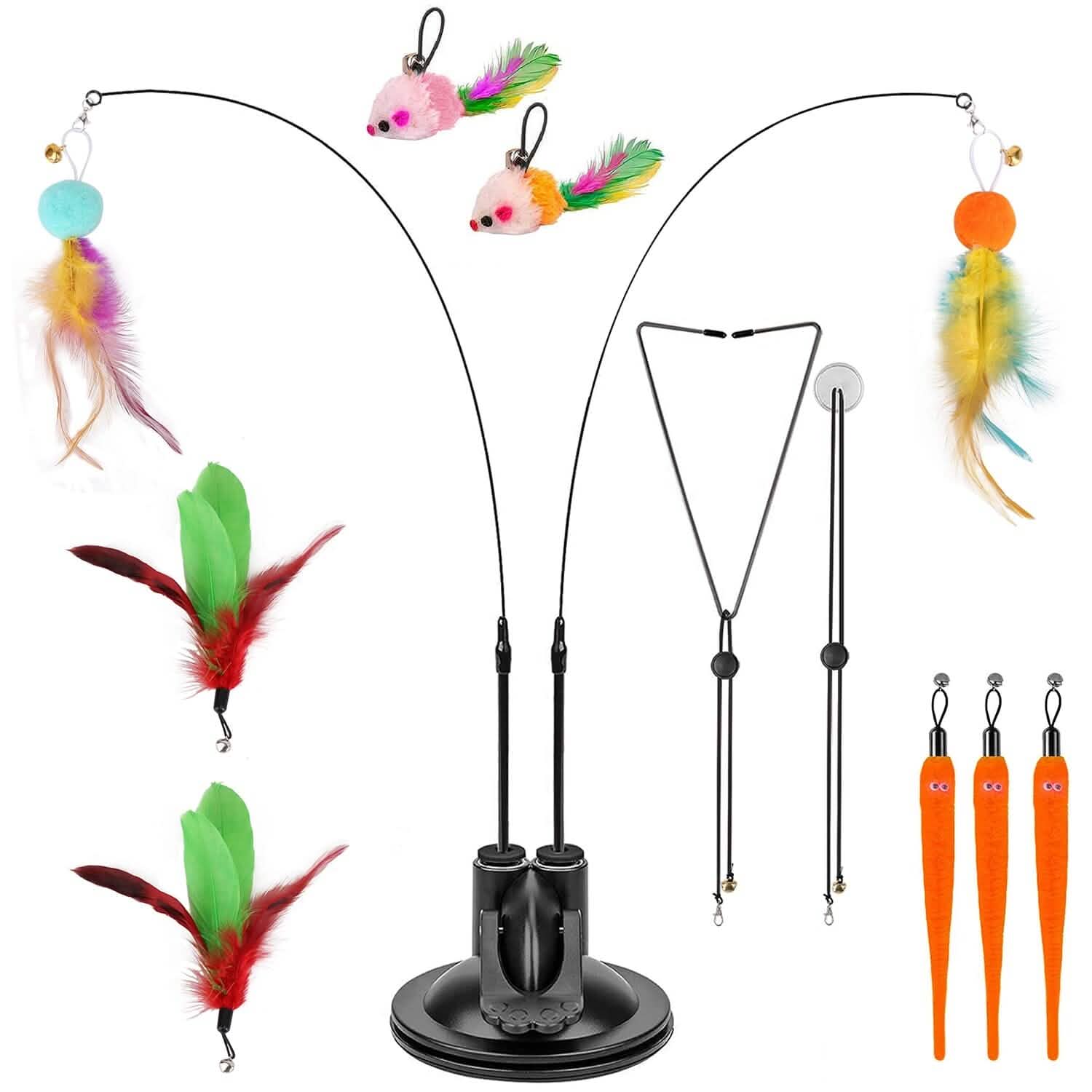 2 Cat Wand Toys with Suction Cup Double Head Interactive Cat Feather Toy DailySale