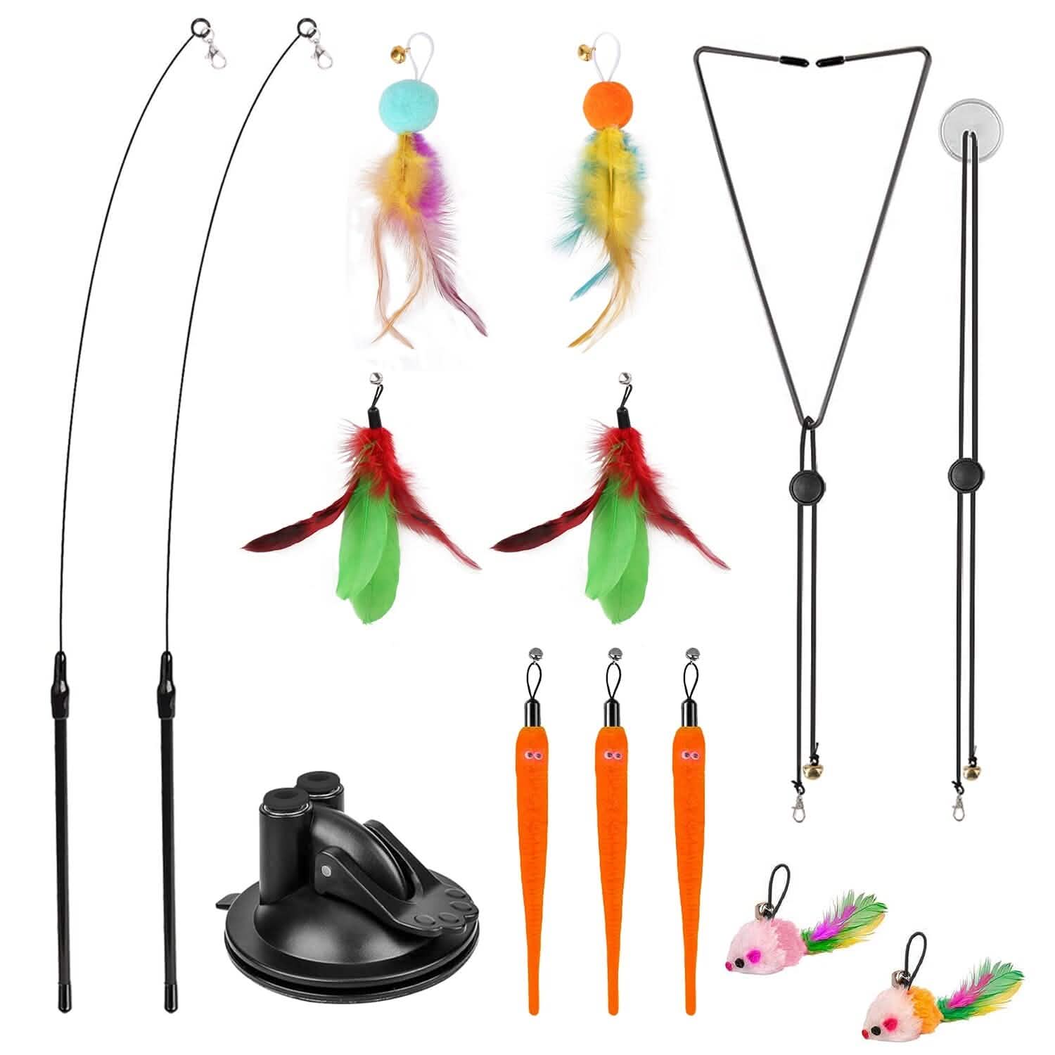 2 Cat Wand Toys with Suction Cup Double Head Interactive Cat Feather Toy DailySale