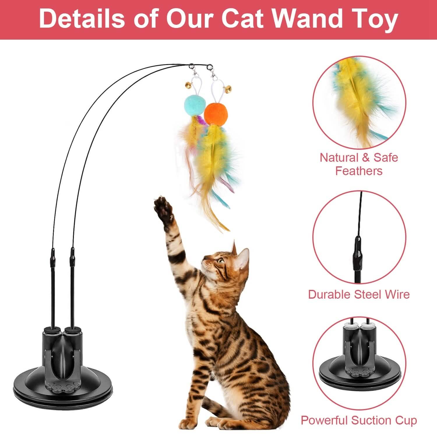 2 Cat Wand Toys with Suction Cup Double Head Interactive Cat Feather Toy DailySale