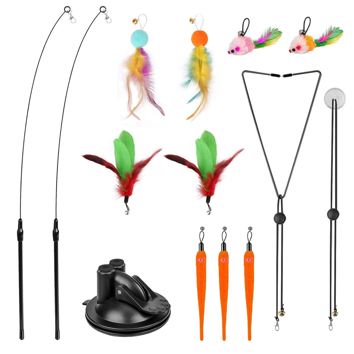2 Cat Wand Toys with Suction Cup Double Head Interactive Cat Feather Toy DailySale