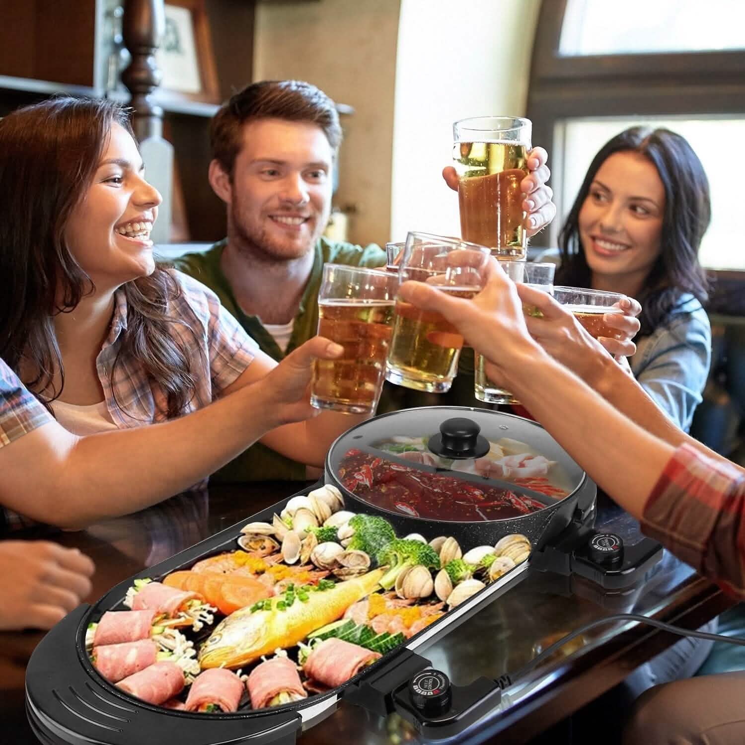 2-in-1 Electric Hot Pot with Bbq Grill Cooker 2200W DailySale