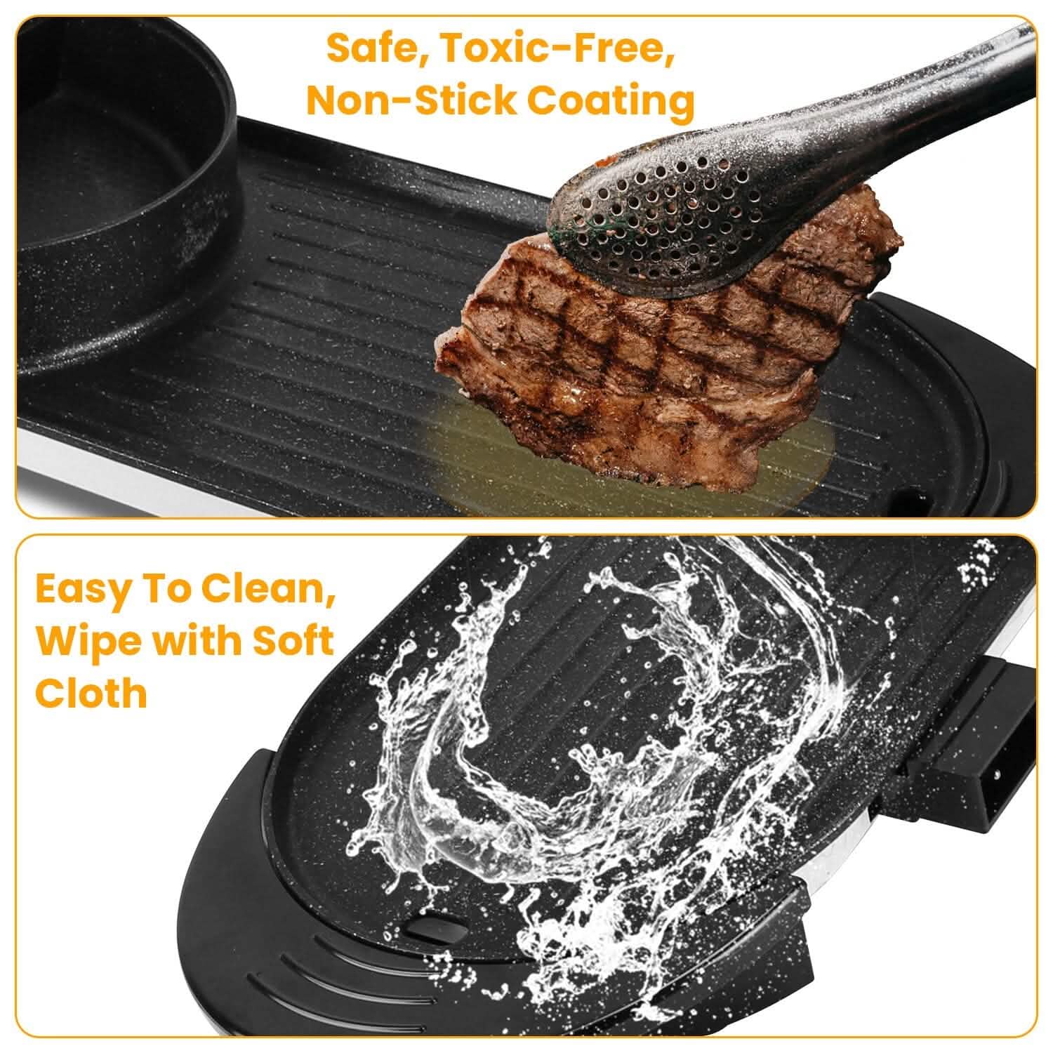 2-in-1 Electric Hot Pot with Bbq Grill Cooker 2200W DailySale