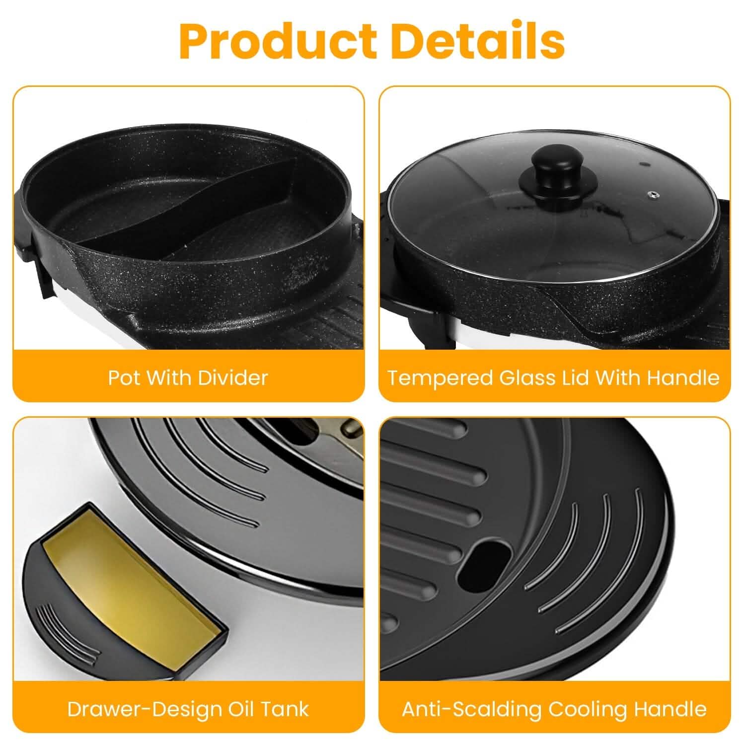 2-in-1 Electric Hot Pot with Bbq Grill Cooker 2200W DailySale
