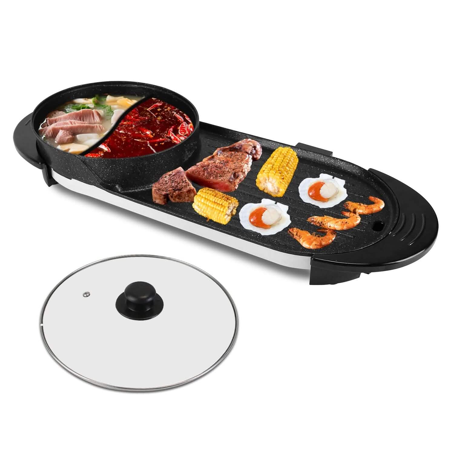 2-in-1 Electric Hot Pot with Bbq Grill Cooker 2200W DailySale