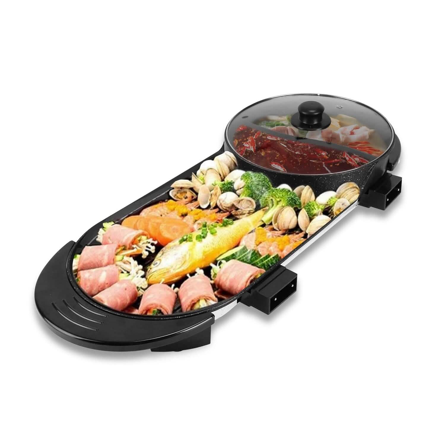 2-in-1 Electric Hot Pot with Bbq Grill Cooker 2200W DailySale